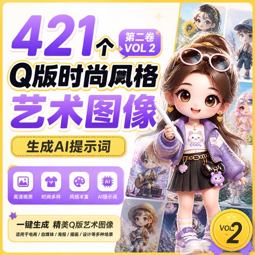 豆包Image2Q版时尚艺术AI绘画提示词421个MJ咒语图像生成素材大全