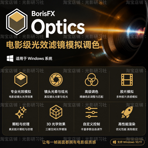 Optics2026电影特效滤镜插件AI蒙版粒子光效胶片模拟预设PS插件