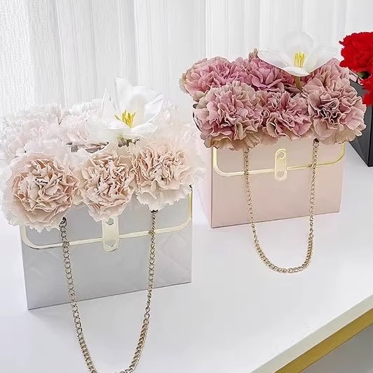 ins鲜花潮牌手提盒包装袋烫金长方形礼品袋花艺花束小香风包装盒