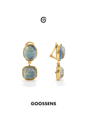 Goossens法国品牌Cabochons圆形水晶耳环 高级感复古方块宝石耳环