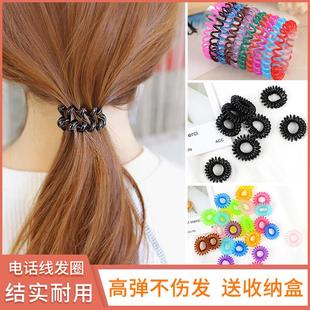 电话线发圈黑色女无痕发绳高弹简约纯色扎头发小皮套电线圈橡皮筋