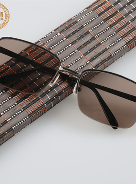 天然水晶石眼镜 男女茶色r太眼镜 中号半框平光镜护目镜平光太眼