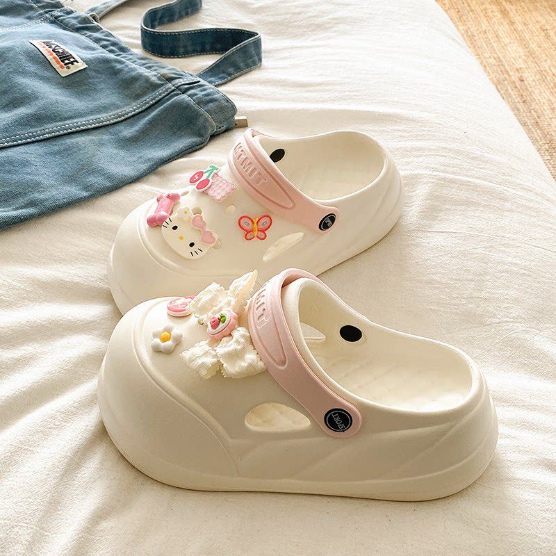 松小可增高夏季包头防滑防臭洞洞鞋女款EVA学生外穿海边厚底拖鞋