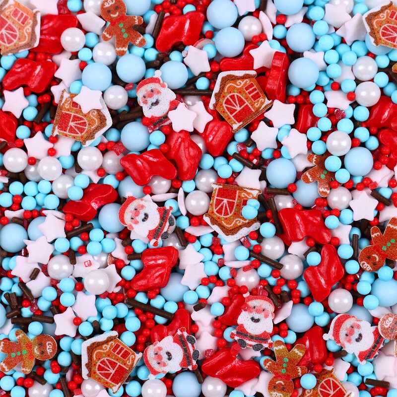 新品圣诞糖珠烘焙装饰蛋糕可食用彩色节日糖针珍珠糖糖偶圣诞树