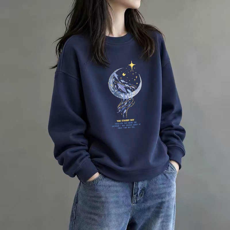 圆领宽松卫衣女秋冬加绒加厚外套洋气时尚通勤百搭松弛感长袖上衣