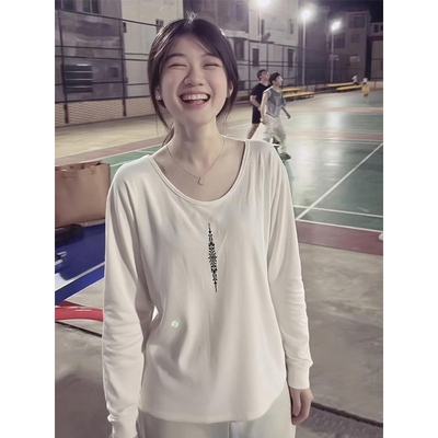 纯棉白色v领正肩宽松长袖T恤女