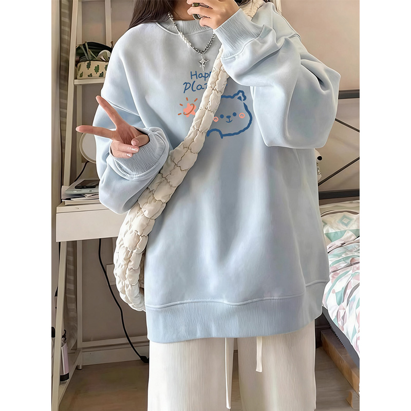 无帽圆领卫衣女春秋冬加绒加厚