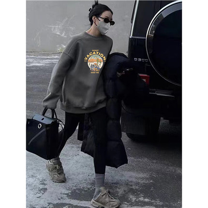 中长款卫衣加绒秋冬女士2023新款爆款时尚洋气大码遮屁股打底上衣