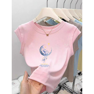 短款T恤女无袖夏季薄款修身显瘦小飞袖上衣2024年新款纯棉打底衫