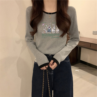 纯棉长袖T恤女秋冬季加厚磨毛内搭打底衫2023年新款欧货大版上衣