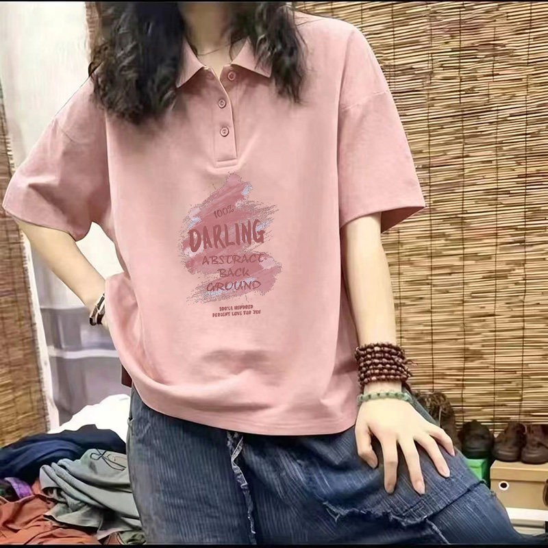 韩版通勤百搭宽松Polo领上衣女夏图片