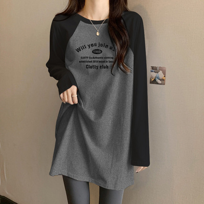 2023新款遮屁股长袖t恤秋冬中长