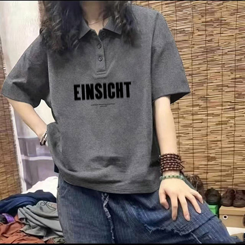 设计感小众Polo领短袖T恤女夏季大码胖mm宽松显瘦上衣半袖打底衫