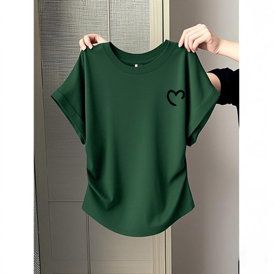 正肩短袖女圆领纯棉T恤夏季时尚