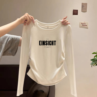 高级感白色打底衫女纯棉长袖T恤2024年新款纯欲风小个子短款上衣