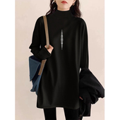 中长款 上衣 女春秋冬宽松卫衣内搭配鲨鱼裤 遮屁股T恤长袖 打底衫