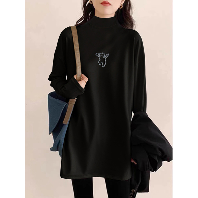 高级感黑色内搭半高领上衣女