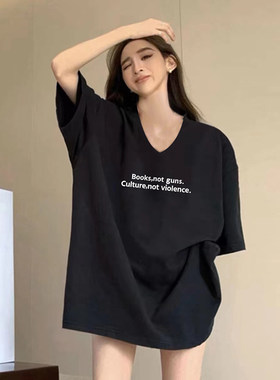 慵懒风黑色打底衫女夏设计感V领
