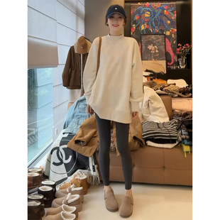 小个子中长款卫衣女宽松显瘦遮屁股长袖上衣欧货半高领加绒外套潮