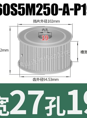 S5M60齿 两面平同步轮 槽宽27 AF型 同步皮带轮齿轮铝60S5M250-A