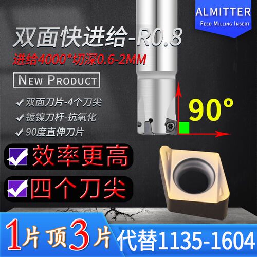 方肩数控快进给铣刀片双面R0.8刀粒4NKT060308R特固克片刀杆刀盘