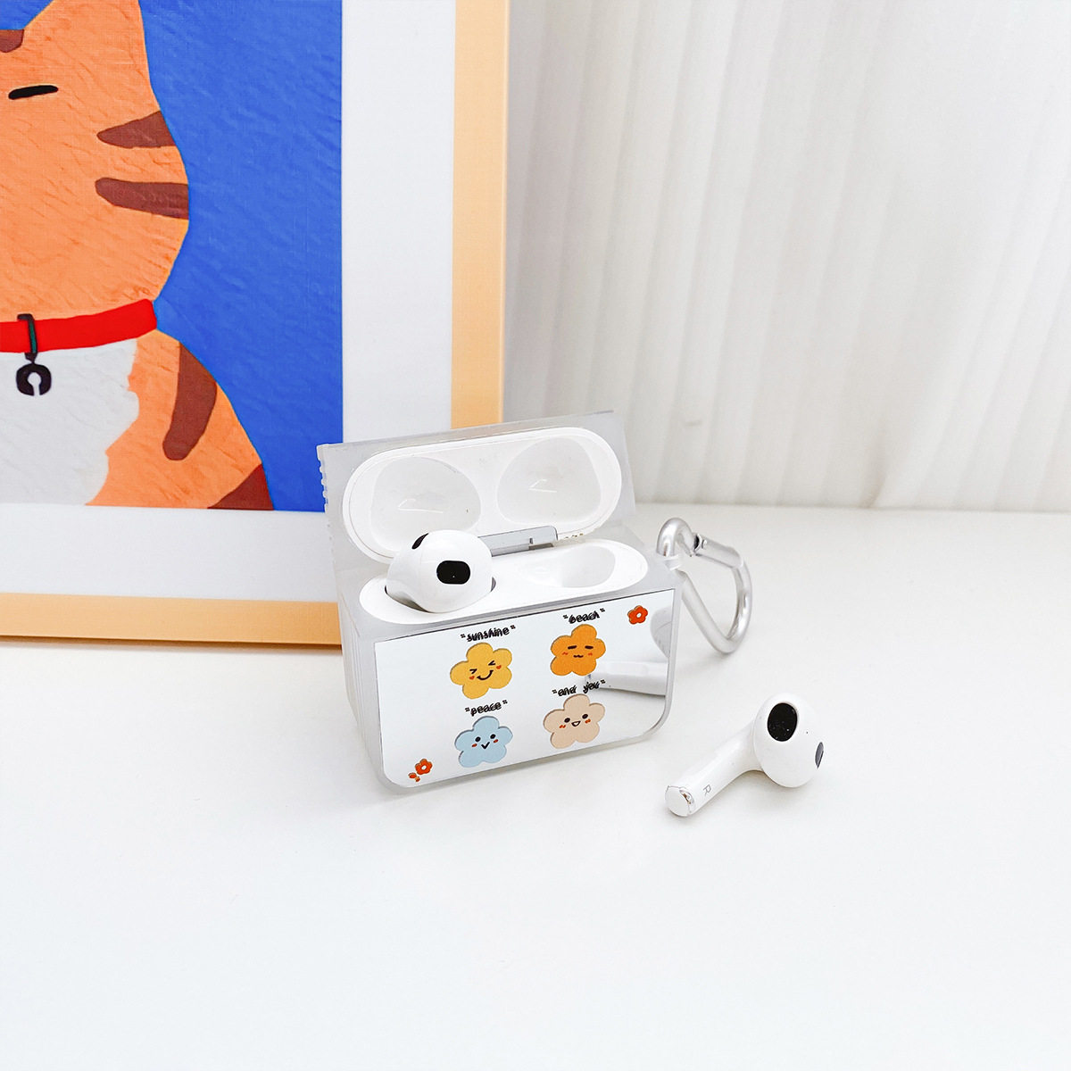 四朵花表情包Airpods3保护套苹果Airpods1/2无线蓝牙耳机保护壳方形镜面壳Airpodspro2苹果二代防摔挂件