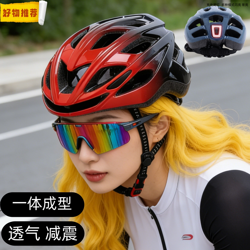一体成型骑行头盔男女透气减震自行车安全帽山地公路车装备