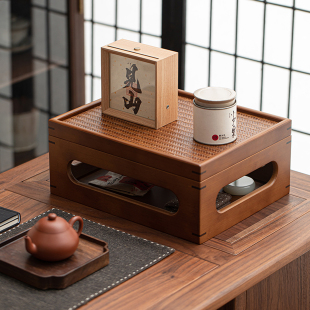 桌面收纳盒茶具置物架展示柜高档防尘带盖茶杯茶壶分格竹质储物柜