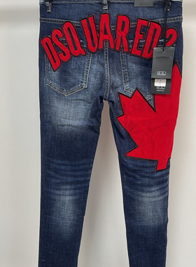 9839春夏新款D2潮男水洗磨破洞补丁油漆立体裁剪小脚蓝色牛仔裤男