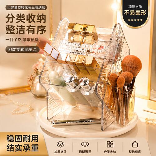 化妆品收纳盒高级桌面可旋转梳妆台口红护肤品多功能大容量置物架