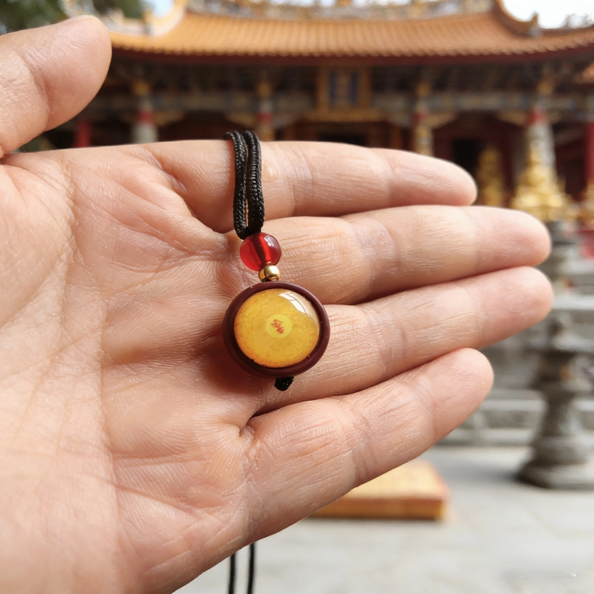 楞严唐卡朱砂双面吊坠项链图片