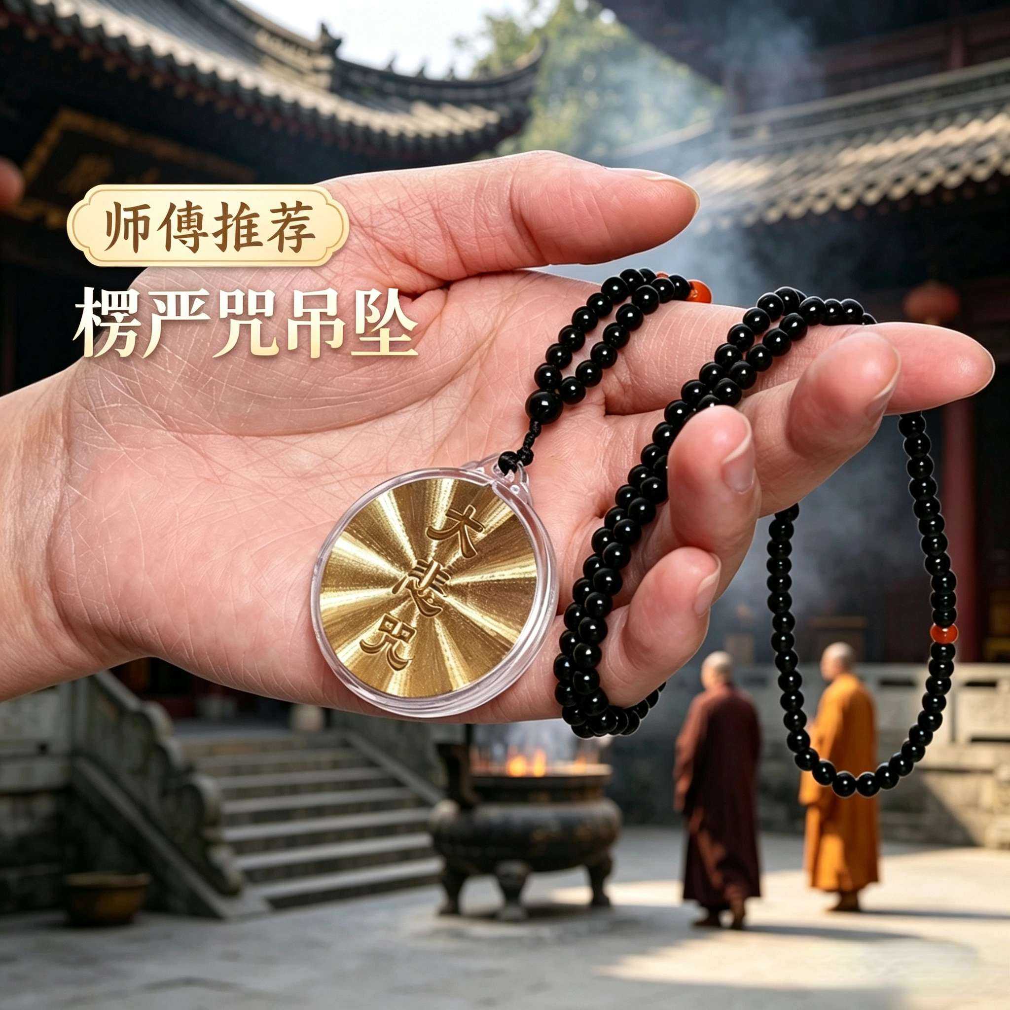 结缘椭圆形楞严咒项链男女个性牌吊坠圆经文挂件礼物圆牌挂饰