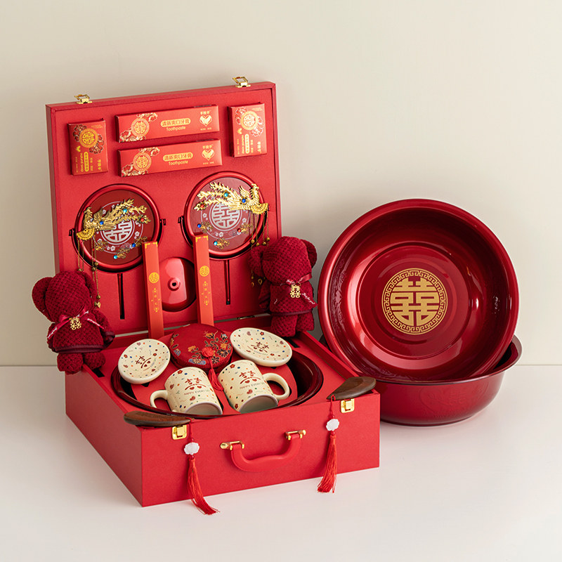陪嫁物品女方全套一整套结婚保温壶一对嫁妆套装脸盆喜盆用品大全