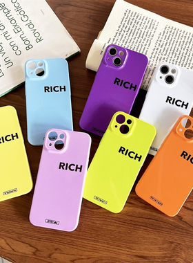 创意纯色简约RICH适用iphone14promax苹果13手机壳新款菲林壳11/15情侣女高级感12mini/14plus全包硬壳8/7男x