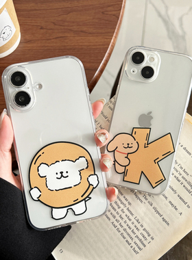 卡通线条小狗简约OK适用iPhone16pro苹果15plus手机壳新款14透明13防摔12mini/11情侣硅胶女XR个性网红8/7/6s