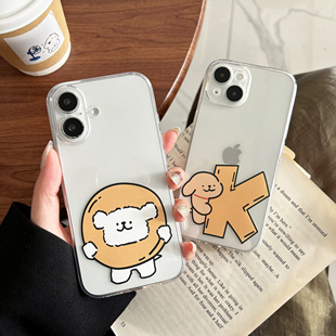 卡通线条小狗简约OK适用iPhone16pro苹果15plus手机壳新款14透明13防摔12mini/11情侣硅胶女XR个性网红8/7/6s