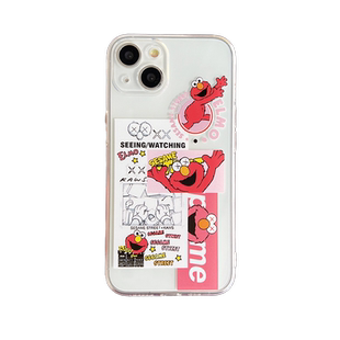 潮牌芝麻街kaws适用苹果14promax手机壳iPhone13透明软12mini新款se3/11全包情侣8女6splus防摔男15/16max薄7