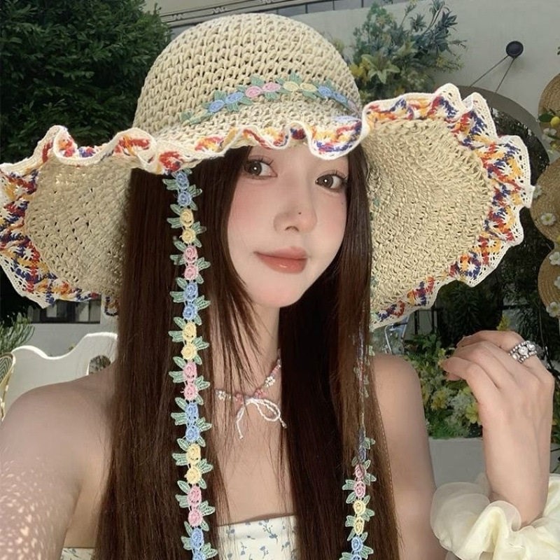 民族风大帽檐草帽女夏海边度假沙滩帽子遮阳渔夫帽太阳帽W