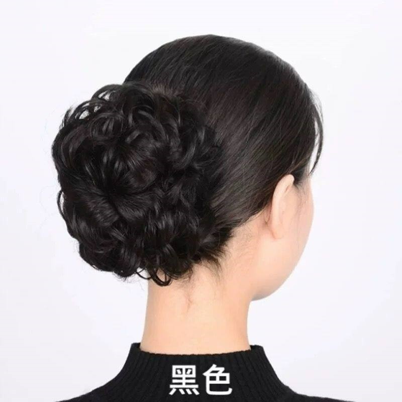 中老年抓夹盘发花苞丸子头自然蓬松卷发圈头花假发马尾假发圈发夹