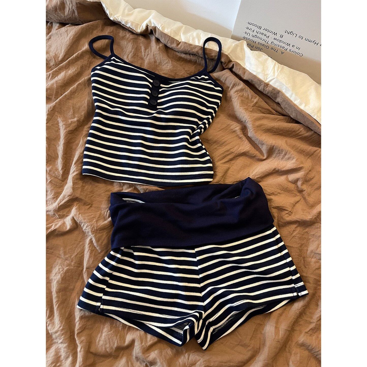 带胸垫睡衣女士夏季新款韩版薄款纯棉吊带短裤修身显瘦家居服套装