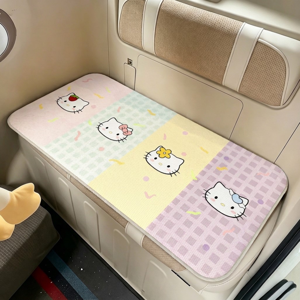 可爱猫电动三轮车专用坐垫夏卡通冰丝凉席清凉透气四季通用装饰垫