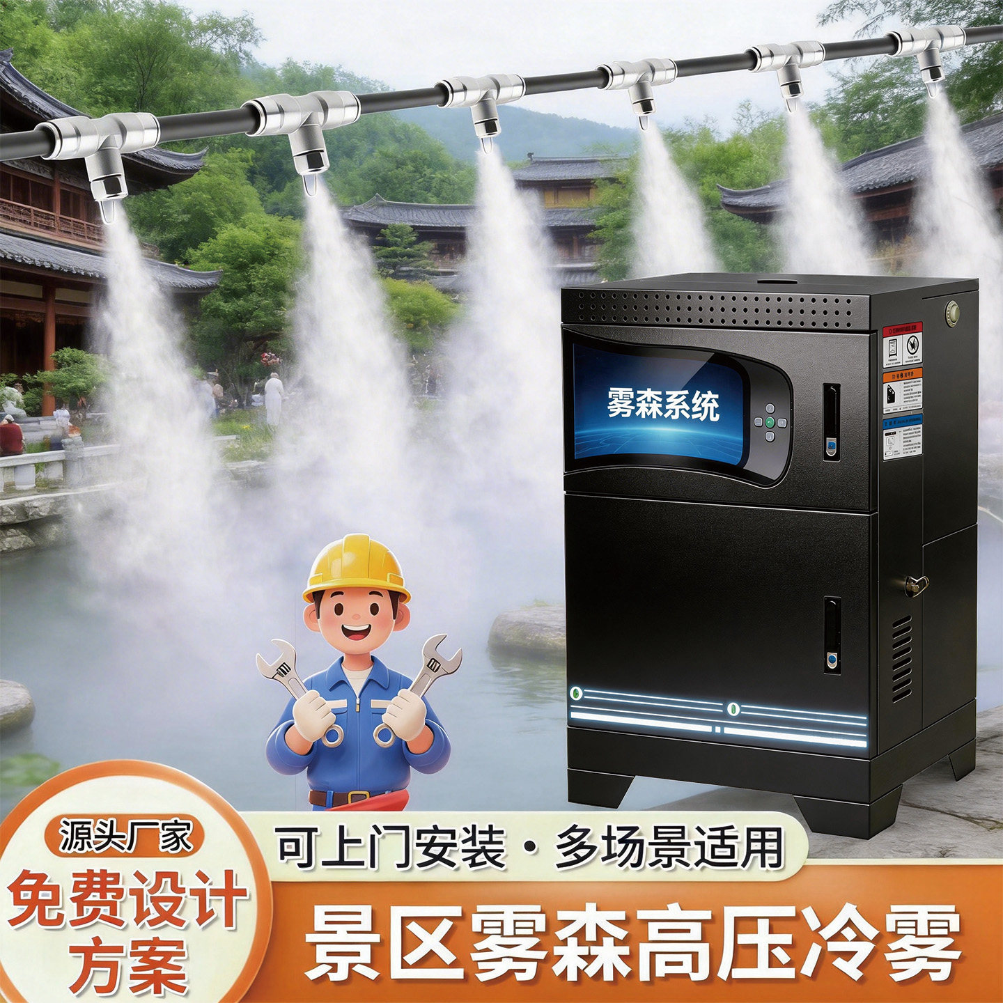 景区雾森喷雾降温设备高压冷雾主机专业园林景观造景造雾雾化喷头