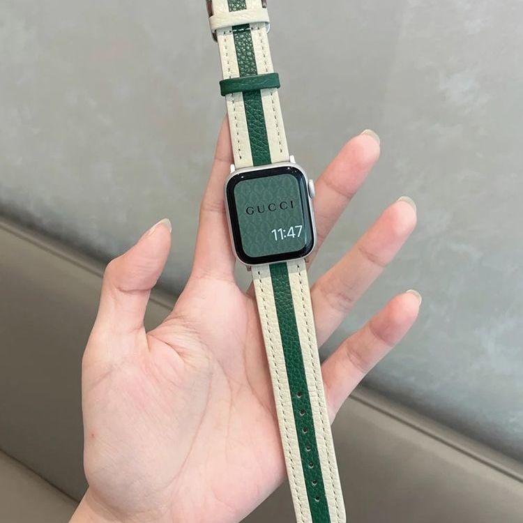 新款高级真皮质适用iwatch8苹果手表带applewatch76543SE大牌44mm 智能设备 智能手表手环表带/腕带 原图主图