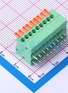 弹簧式接线端子DB141R-2.54-9P-GN 弯插,P=2.54mm 1x9P 绿色