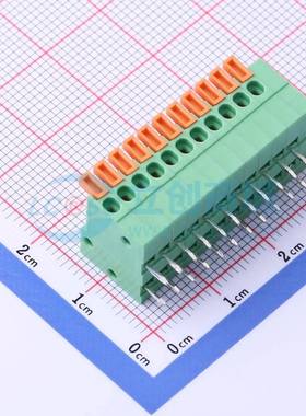 弹簧式接线端子JL141R-25411GA1 弯插,P=2.54mm 1x11P绿色