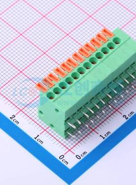 弹簧式接线端子DB141R-2.54-12P-GN 弯插,P=2.54mm 1x12P 绿色