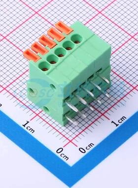 弹簧式接线端子DB141R-2.54-5P-GN 弯插,P=2.54mm 1x5P 绿色