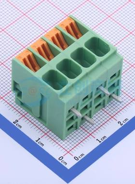 弹簧式接线端子KF207RB-6.35-4P 弯插,P=6.35mm 1x4P 绿色