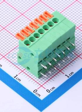 弹簧式接线端子DB141R-2.54-7P-GN 弯插,P=2.54mm 1x7P 绿色