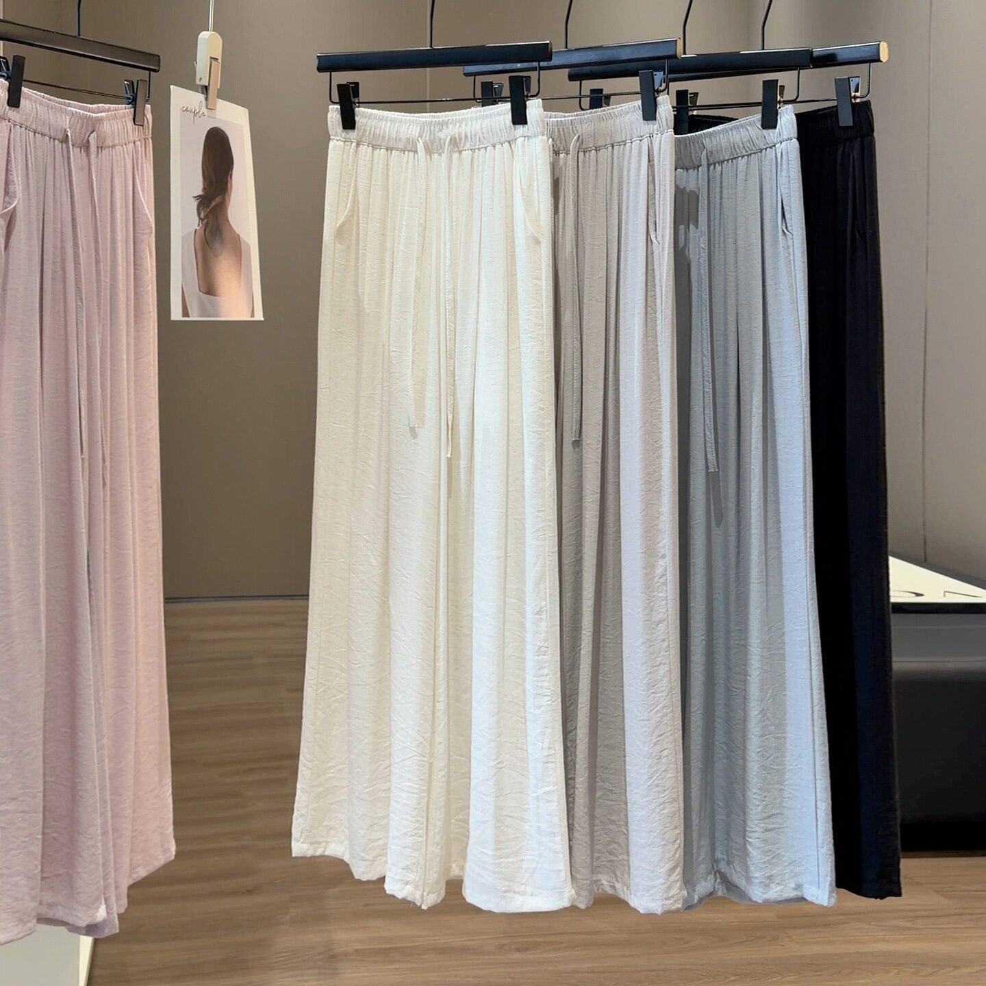 慵懒风休闲阔腿裤女夏季2026新款简约宽松垂感薄款直筒棉麻长裤子